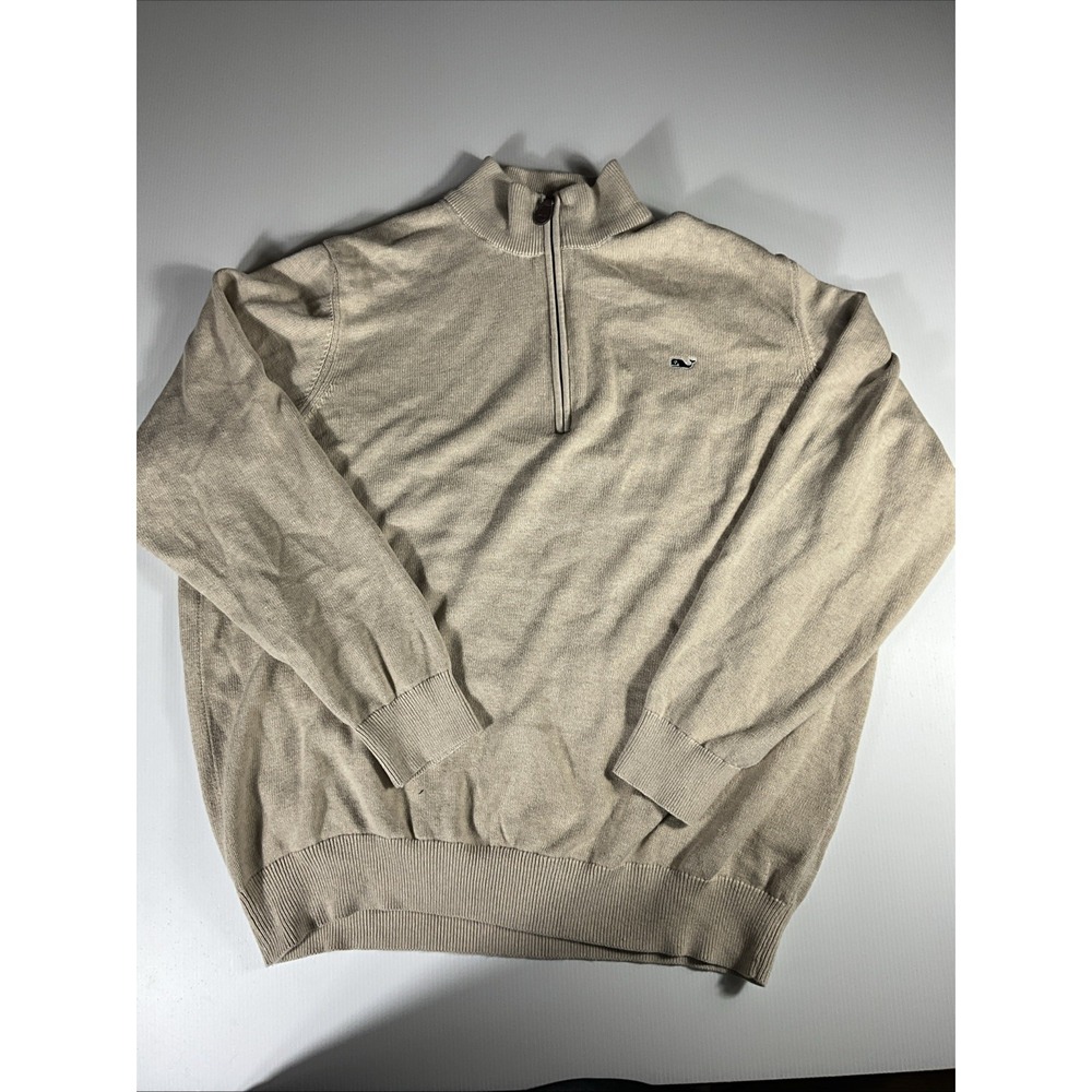 Vineyard Vines 1/4 Zip Pullover Mens Large Beige Knit Sweater